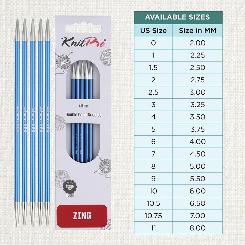 Knit Pro Zing Double Pointed Needles 6" (15cm) | US Size 6 (4mm) - Image 3